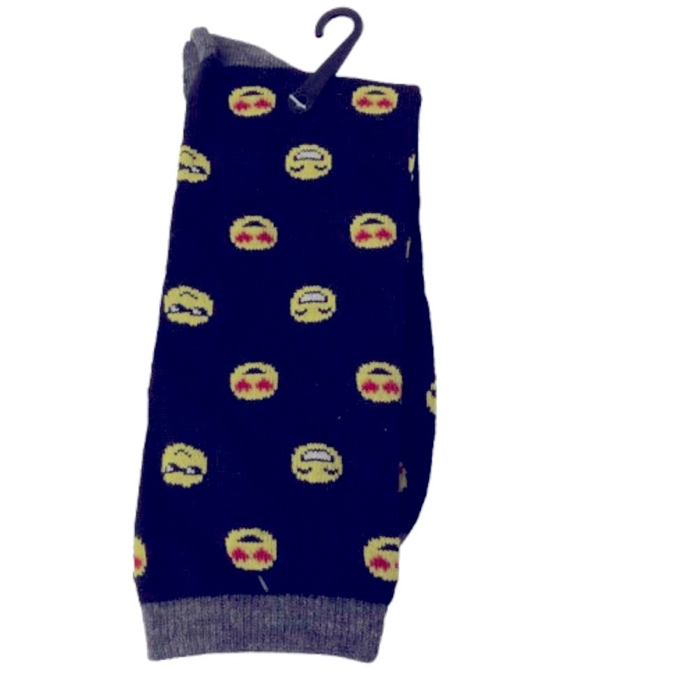 3/$15 NEW Novelty Socks Smiley Face UNISEX Black Shoe Sizes 6 - 12, 1 Pair, NWOT
